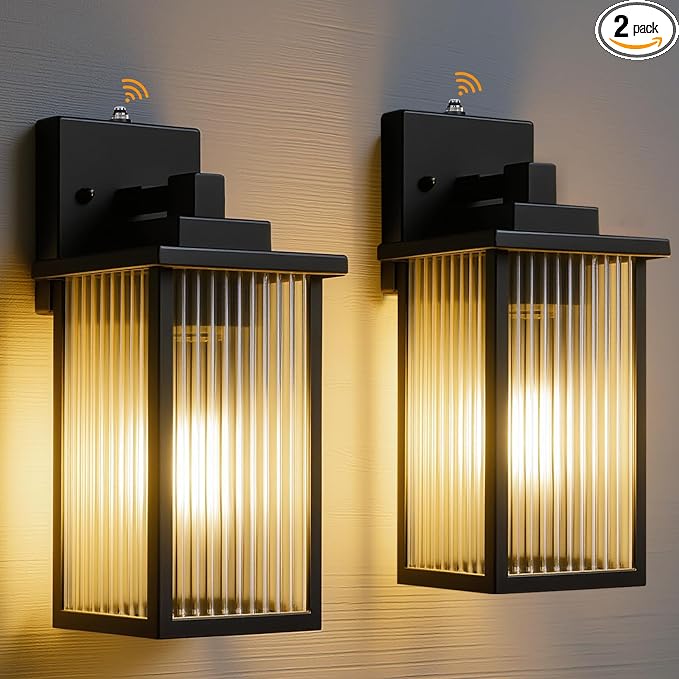 2 Pack of 13 Inch Matte Black Outdoor Wall Lights, Dusk to Dawn Waterproof Exterior Light Fixtures for Porch, Symmetrical Front Door & Garage Entry