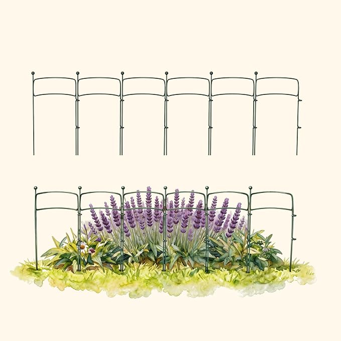 6 Pack Curved Plant Support Stakes, Dual Half Round Metal Garden Plant Stake, Peony Cages and Supports, 10"(W) x 20" (H) Flower Support Ring for Peonies, Hydrangea