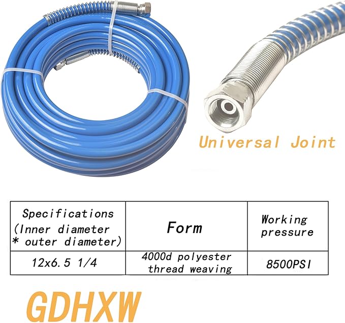 GDHXW 50FT Airless Paint Spray Hose Double Layer Braided Wire Upgraded 8500 PSI High Pressure Flexible Nylon Tube Universal Paint Sprayer 1/4 inch
