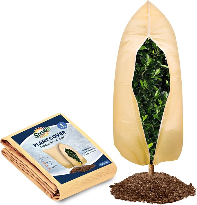 SCRUBIT Plant Covers Freeze Protection, 78" W x 94" H Frost Cloths for Outdoor Plants Fruit Trees & Shrubs with Zipper and Drawstring, Thick Winter Plant Covers - Tree Frost Blankets