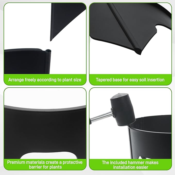 Anothera 24 Pieces Planting Grow Rings, Diameter Range 8.2-15.7 Inches, Interlocking Garden Plant Rings, Black Garden Rings for Plant Support and Soil Moisture Retention