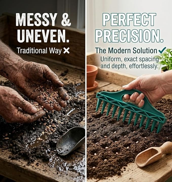 Hand Seeding Punch,Multifunctional Soil Spacer for Planting Seeds,12 Holes Seedlings Dibber,Portable Gardening Tools