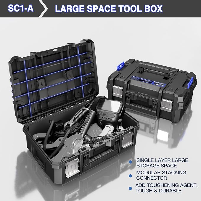 5 Tier Stackable Tool Box with Wheels,Rolling Tool Box with Drawers,Modular Tools Organizer,Portable Tool Box with Transparent Parts Box,Large Capacity Toolbox,for Garage Storage,Home and Repair Shop