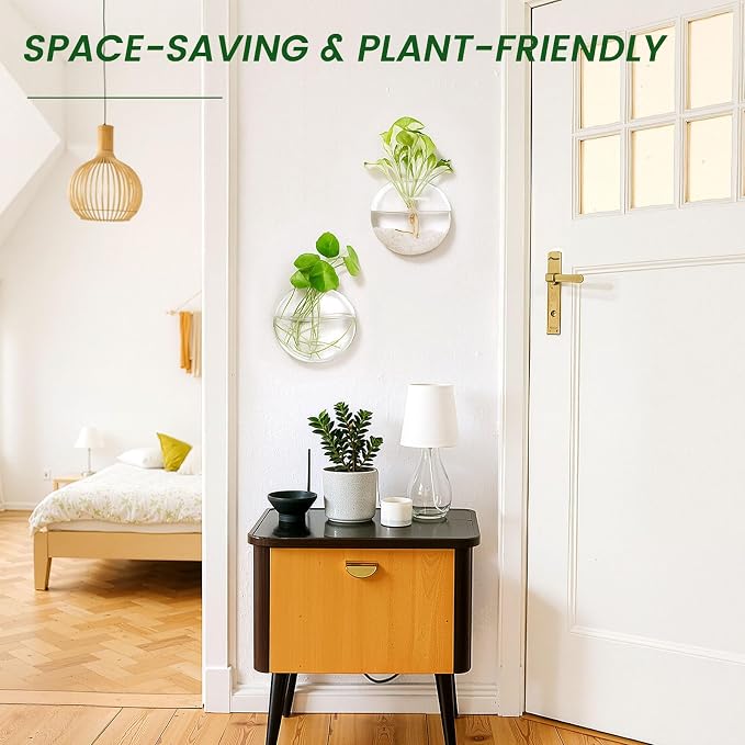 DomeStar 2PCS Wall Flower Vases, Wall Hanging Glass Planter Propagation Station Mounted Vases for Hydroponics Plants Propagation Living Room Office Home Decor (5 inch)