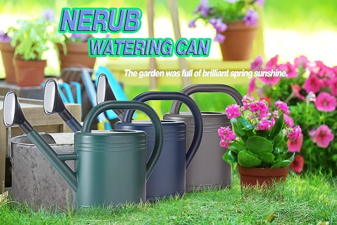 Watering Can 1 Gallon for Indoor Plants, Garden Watering Cans Outdoor Plant House Flower, Gallon Watering Can Large Long Spout with Sprinkler Head (Green)