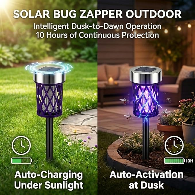 4 Pack Solar Bug Zapper Outdoor Waterproof Mosquito Repellent Outdoor Patio Mosquito Trap & Killer for Moths, Gnats, Flies, Small Flying Insect, Solar Powered Fly Zapper for Garden, Patio, Backyard