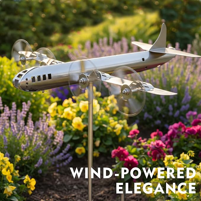 Metal Plane Garden Stake Decor, Unique Plane Garden Stake. Sturdy Metal Lawn & Patio Decor, Compact Housewarming Gift Art