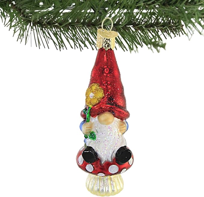 Old World Christmas Garden Gnome Glass Blown Ornament for Christmas Tree, Handcrafted Holiday Decoration, Gnome Collection