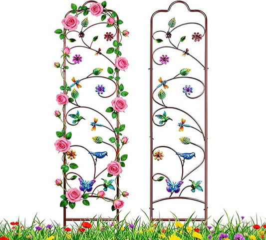 2 Pack Garden Trellis for Climbing Plants, Metal Decorative Vegetables Flowers Vines Fence Trellis for Outdoor Patio 60'' H x 11'' W