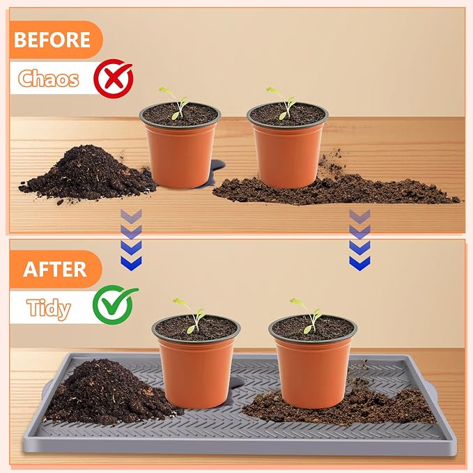 Kalolary 40" x16" Silicone Plant Trays Plant Saucer Growing Tray Rectangular Heavy Sturdy Silicone Plant Drainage Saucers Plant Drip Trays for Pots Seed Starter Growing Trays