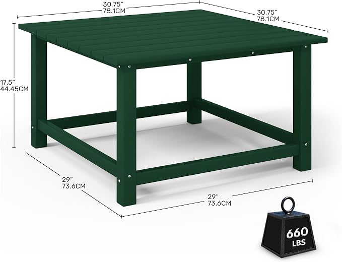 Costaelm Patio Conversation Table, Tatio Accent HDPE Outdoor Weather Resistant, Square Outdoor Porch Balcony Patio Drink Table for Outside, Pool, Backyard, Dark Green