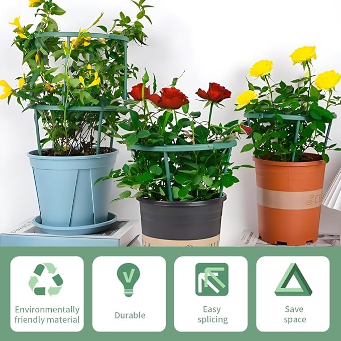 12Pcs Plant Support Stake,Half Round Plant Support Ring with 20 Pcs Clips,Plastic Plants Cage Holder for Small Plants Flower Vegetable,Indoor Leafy Plan t(Green,Size:24 x 14cm/9.45 x 5.51inch)