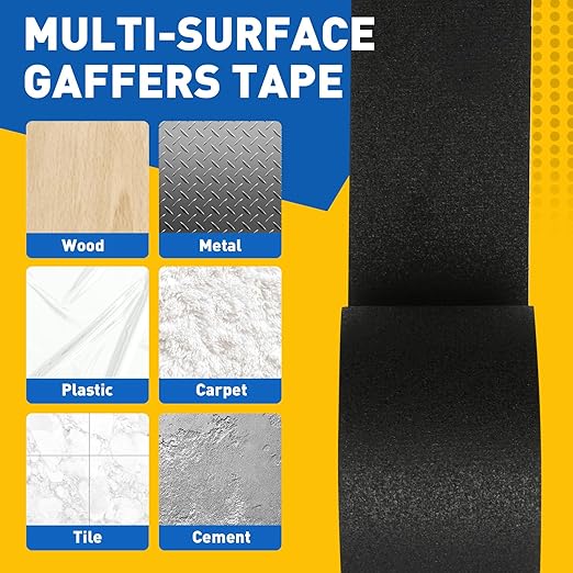 10 Packs Black Gaffers Tape, 1.8inchx12 Yards(Total 120Yards)(11Mil) Black Gaff Tape, Waterproof, No Residue, Non-Reflective, Easy Tear, Gaffers Tapes for Securing Cables, Photography, Studio.