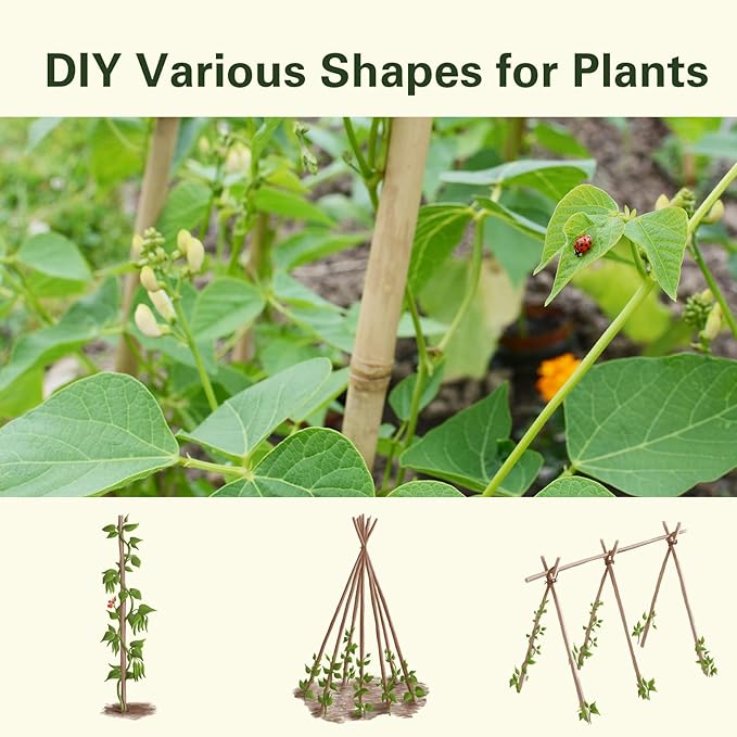 Bamboo Stakes Approx 8ft, 92 inch Garden Stakes Multi-Purpose, Bamboo Plant Support Stakes for Tomatos, Beans, Cucumbers, Peppers, Potted Trees, Maintain the plant Posture, Strengthen and Stem
