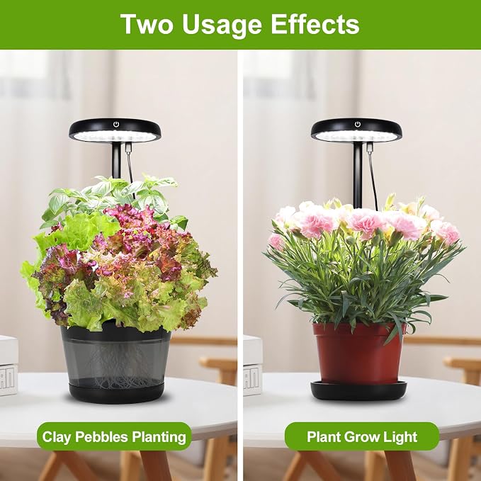Indoor Clay pellets hydroponic Gardening System with 20W LED Plant Grow Light.The Translucent hydroponic Growing System for Hydroponic Herbs, Vegetables, Lettuce Harvest on Countertop for Mother's Day