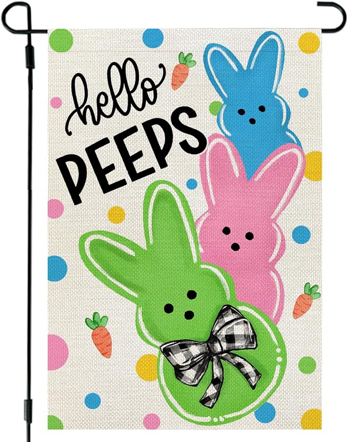 CROWNED BEAUTY Easter Garden Flag Bunny Peeps 12x18 Inch Double Sided Holiday Decoration for Outdoor Lawn Yard