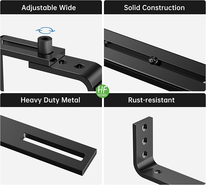 HFHOME 2PCS Adjustable Planter Box Brackets, Brackets for Window Boxes Planters Hanging Flower Box Holders, Wall Mount Holder for Windowsills, Garden, Fences, and Balcony - Black (Patent Registered)