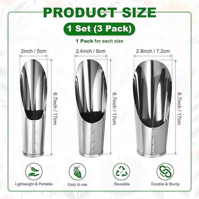 M METERXITY 1-Set Bonsai Soil Scoop, 3 Sizes Stainless Steel Garden Soil Scoops Bucket Shovels Potting Scoopers for Transplanting/Flower Planting, Small Gardening Tools [Silver Tone]