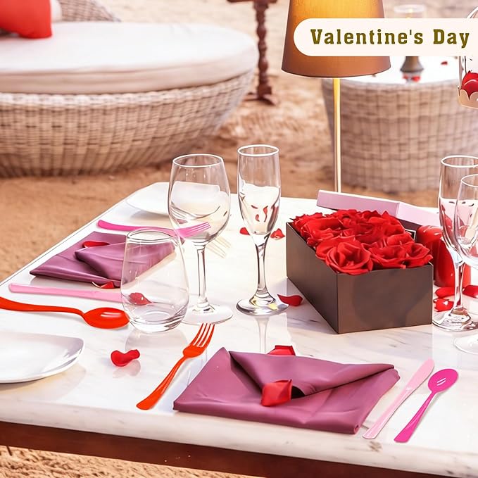 60PCS Valentine's Day Plastic Fork Pink/Red/Hot Pink Plastic Silverware Disposable Cutlery Set Heavy Duty 60 Forks for Valentine's Day, Girl Birthday, Sweet 16 Party Party Decorations