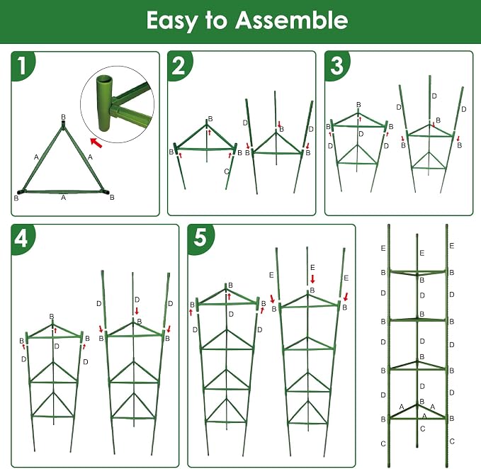CEWOR Tomato Cage - 6 Pack Tomato Trellis, 63 Inch Extra Tall Tomato Cages for Garden, Garden Stakes Triangle Plant Stake Structures for Climbing Plants Outdoor, Pots, Raised Garden Bed, Vegetables
