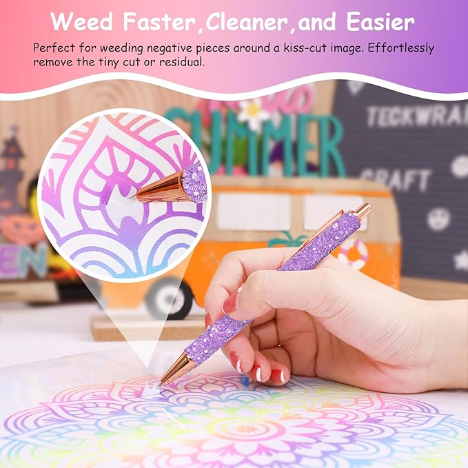 TECKWRAP Pin Pen Tool for Vinyl DIY Craft Project, Air Release Vinyl Pen for Easy Installation and Weeding (Glitter Purple)