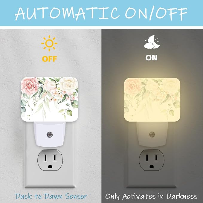 Night Light Vivid Flowers Plug-in Wall LED Night Lamp with Dusk-to-Dawn Smart Sensor Lamp for Adult Bedroom Living Room Hallway Kitchen