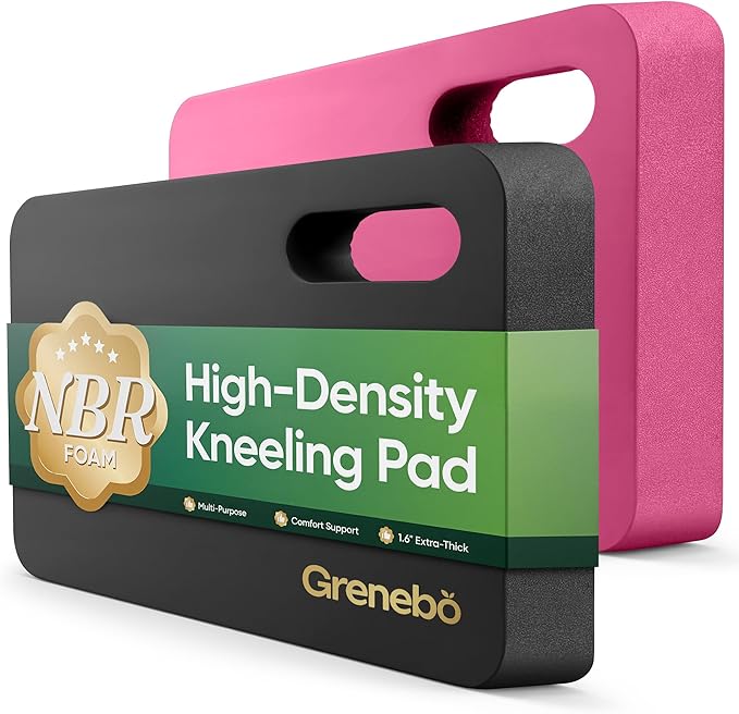 Grenebo High-Density NBR Foam Garden Kneeling Pad, 1.6" Extra Thick Gardening Pads for Kneeling, Ultra Soft Kneeling Pads for Gardening, Work, Exercise, Yoga, 17.3×11×1.6 in (2, Black Pink)