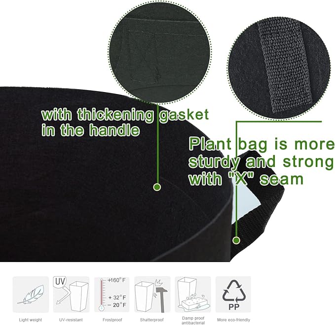 6-Pack 45 Gallon Large Non-Woven Grow Bags Reusable Thickened Durable Aeration Fabric Pot with Reinforced Handles Black (45Gal_6Pcs)