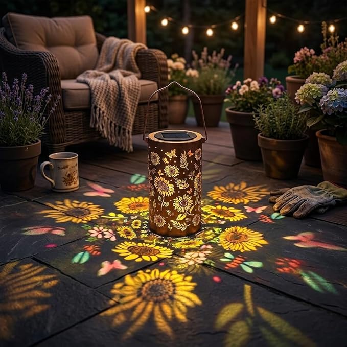 Colorful Solar Lanterns Outdoor Waterproof, Sunflower Birthday Gifts for Women Mom Grandma, Garden Hanging Solar Lantern Lights for Patio