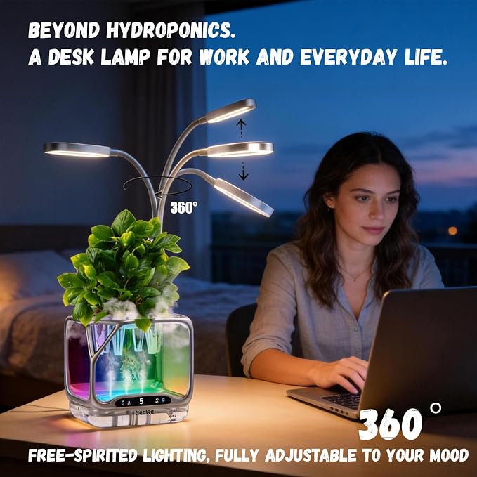 Misting Aeroponics Growing System, Smart Indoor Garden with Grow Light & Humidifier, Visual Root View, RGB Mood Light, Temperature Control, Hydroponic Planter Gift for Plant/Mushroom/Herb
