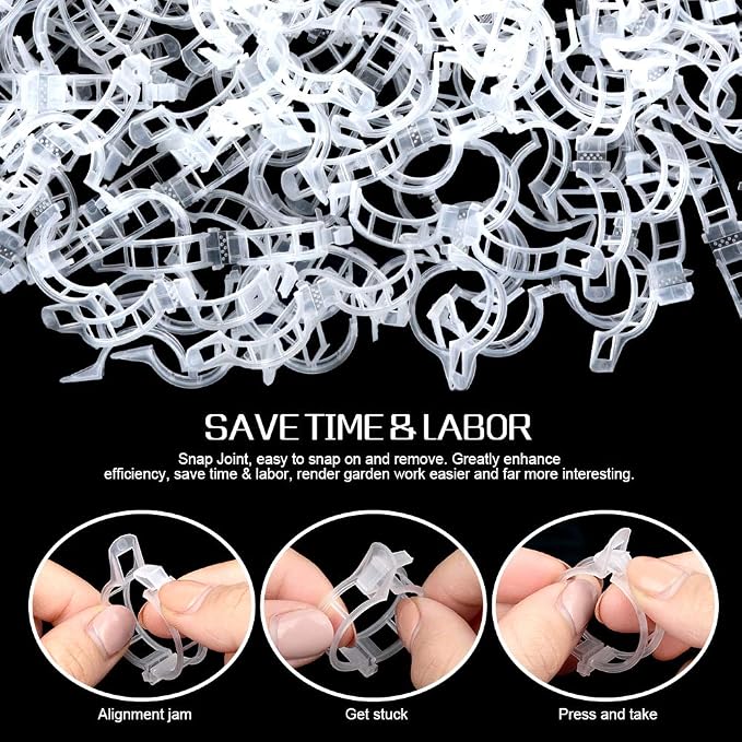 FANDAMEI 300 PCS Plant Support Clips, Plastic Garden Plant Ties, Tomato Clips Trellis for Tomato Cucumber Flower Squash Vine, 1” Inner Diameter for Climbing Plants