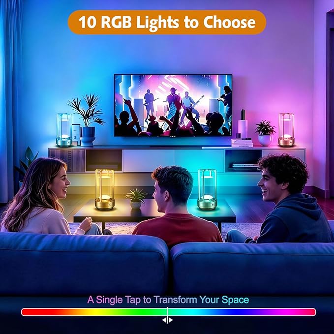 Portable Table Lamp for Outdoor Indoor: Cordless Rechargeable Desk Lamp with 10 Colors - Shower Lamp with Stepless Dimmable - Metal Battery Operated Lantern Light for Bedroom/Bar/Coffee Shop/Camping