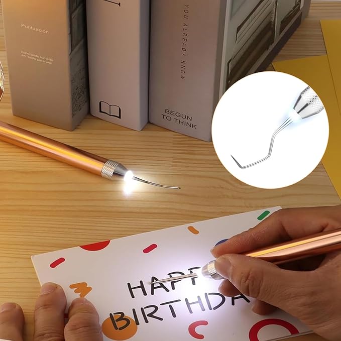 3PCS LED Weeding Tools for Vinyl with Light with Pin and Hook Lighted Pin Pen Weeding Tool for Removing Iron on Tiny Vinyl Paper Silhouette Cutting Machines Supply (Rose Gold) (3PCS-Rose Gold)