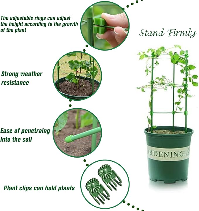 Legigo 3 Packs Plant Support Cages Tomato Cage for Garden- 36 Inch Adjustable Garden Cucumber Trellis Plant Stakes, Trellis Support Rings for Climbing Plants, Pots, Indoor Plants with 10 Plant Clips