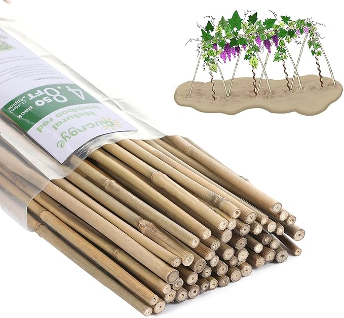 Plant Bamboo Post,4.8Feet,Bamboo Garden Stakes,50PcsBamboo Stakes,for Tomato,Beans,Vegetable and Flowers, Potted Plants,Indoor and Outdoor Climbing Plants
