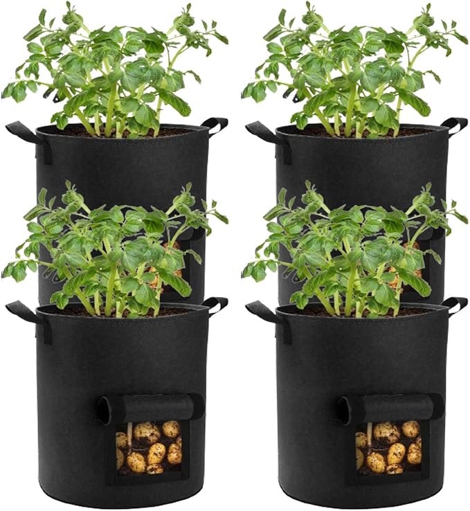 4 Pack 10 Gallon Potato Grow Bags with Flap and Handles, Heavy Duty Fabric Pots for Planting Potato,Carrots