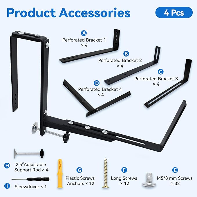 Halatool Railing Planter Box Brackets Outdoor, 4 Pack Adjustable Flower Planter Window Box Brackets, Heavy Duty No Drill Window Box Brackets with 66 lb Capacity for Railings Balcony Porch Fence