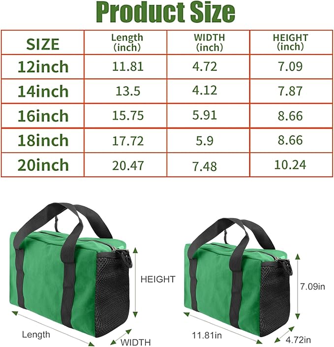 Small Tool Bag,Close Top Wide Mouth Tool Organizer Bag,Large Capacity Tool Bags for Men,Canvas Tool Storage Bag for Storage Handbag for Screwdrivers,Wrench (Shoulder strap+Light green, 20 Inch)