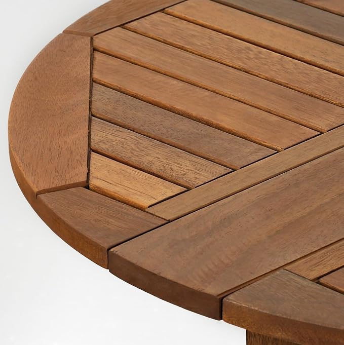 Furinno FG17035 Tioman Hardwood Patio Furniture Gateleg Round Table in Teak Oil, Natural
