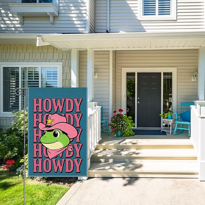 Perfectinsoy Howdy Funny Garden Flag, Inclusion Equality Human Rights Yard Banner, Cute Frog Flags, Welcome Yard Home Farmhouse Patio Lawn Western Outdoor Decor, Housewarming Flag Gifts