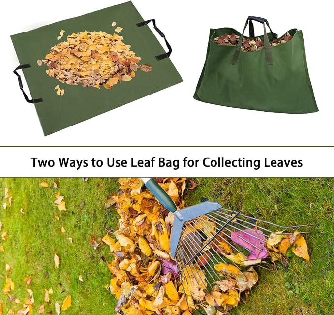 Leaf Bag for Collecting Leaves Reusable Garden Yard Waterproof 2 IN 1 Waste Bags Leaf Tarp Trash Canvas Heavy Duty Storage Lawn Container Collapsible with Handle (Green 3)