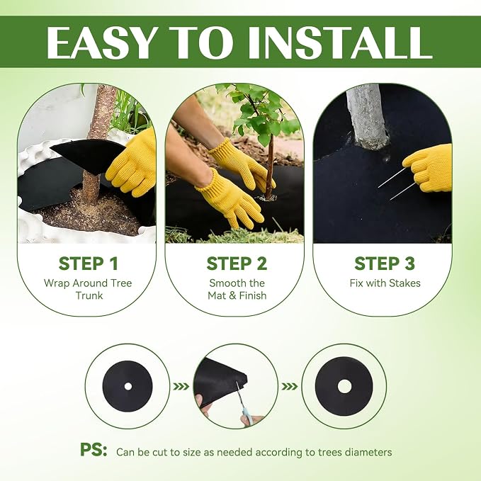 8 Packs Tree Mulch Ring - 32.2” Non-Woven Degradable Landscape Barrier Mat with Stakes, Tree Protector Ring, Barrier Fabric for Root Protection for Garden Patio Orchard Landscaping