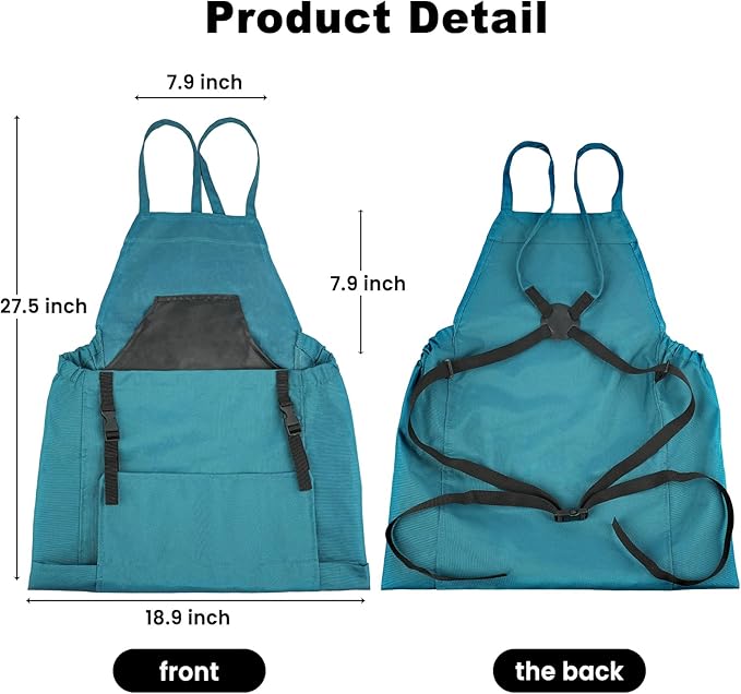 Gardening Apron, Garden Apron with Quick Release Pockets,Water Resistant Oxford with Adjustment Cross Strap,Farm Work