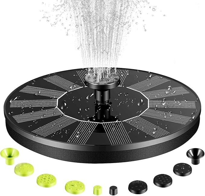 Solar Bird Bath Fountains, 1.4W Upgraded Solar Water Pump, Floating & Standing Dual Use Design, 10 Adjustable Spray Nozzles for Garden Pond Pool Outdoor Landscape Decor