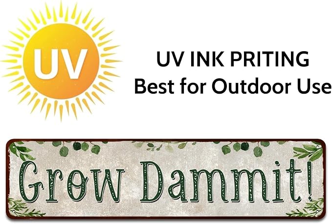 Grow Dammit! Garden Sign Mom Plaque Gardening Signs Vintage Decor Dads Decorative Plaques Funny Decoration Herbs Fruit Flowers Vegetables Produce Gift 4" x 16"