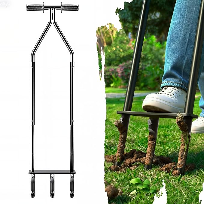 Lawn Aerator & Manual Lawn Coring Tool - 43"/35" Hollow Tine Plug Aerator with High-Strength Alloy Tines for Compacted Soil in Grass, Garden, and Yard - Core Aerator Tool for Lawn Care& Revival