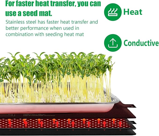 RooTrimmer 10 Pack Large Stainless Steel Seedling Trays, Heavy Duty Metal Water Catch Trays for Nursery Pots Transplant, Seed Germination & Propagation Flats (17.5 inch×13.56 inch, 1.18" Height)