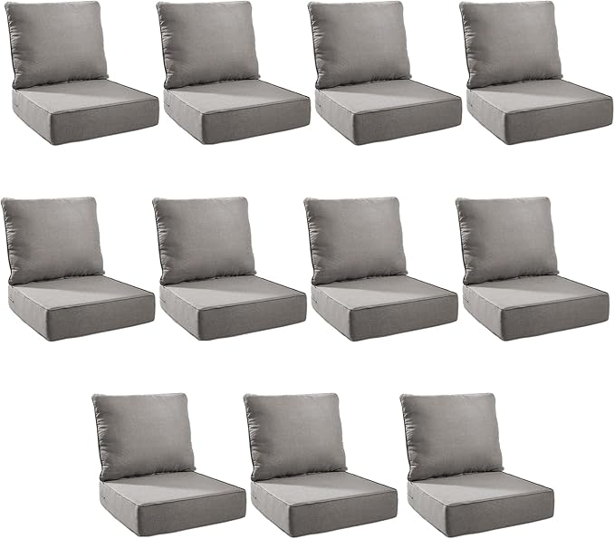 Outdoor Cushion Set for Furniture Patio Furniture, UV Resistant, Water Resistant - 6 Inch Thick Foam Garden Cushions– 24x24 Inch Patio Seat Covers for Chair/Sofa/Couch | Grey | 11-Pack |