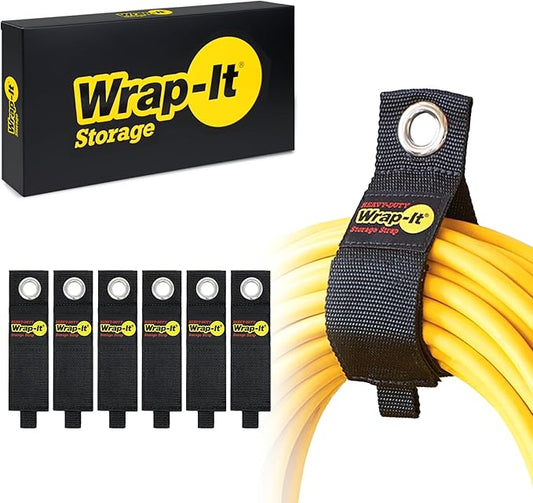 Heavy-Duty Wrap-It Storage Straps, 13-inch (6 Pack) - Hook and Loop Extension Cord Organizer Hanger, Cord Wrap, Cable Straps for Cables, Hoses, Rope for Home, RV and Garage Storage and Organization