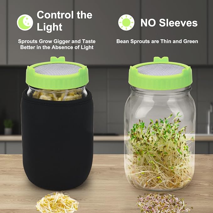  [Large Size] 68oz Sprouting Kit, 2 Sprouting Jar Kits, Wide Mouth Jars with Stainless Steel Screen Sprout Lid, 2000ml Sprouts Growing Kit, Seed Sprouter Set for Growing Broccoli, Bean, Alfalfa ﻿